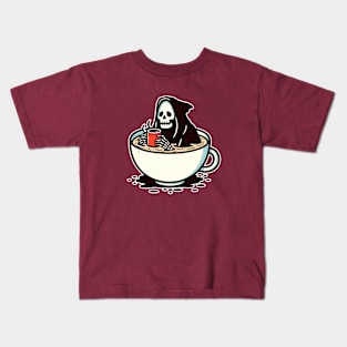 grim reaper soaking in coffee Kids T-Shirt